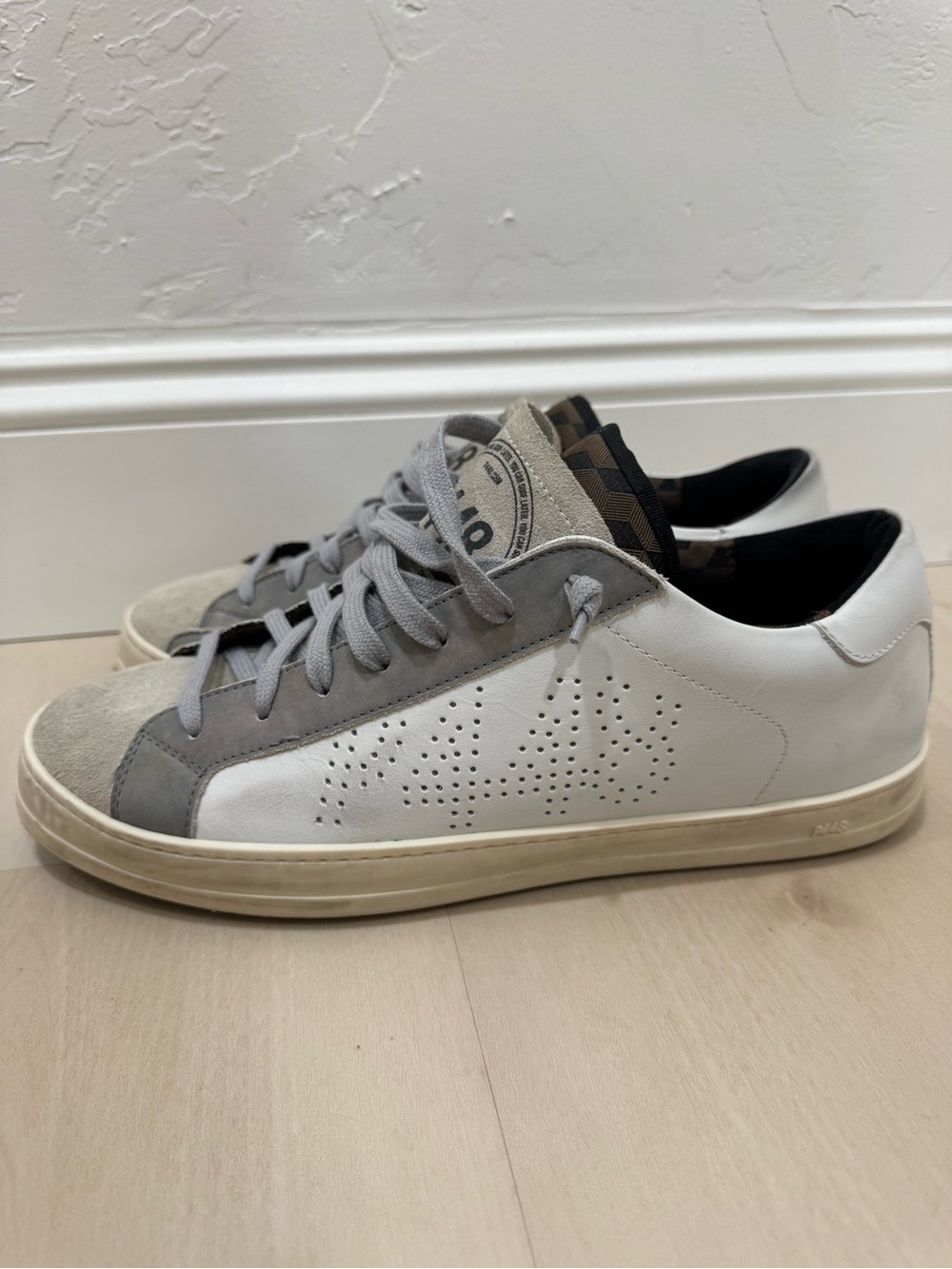 P448 Low Top Sneaker White Grey Leather Suede Men's 44 = US 10.5-11 - Picture 6 of 14